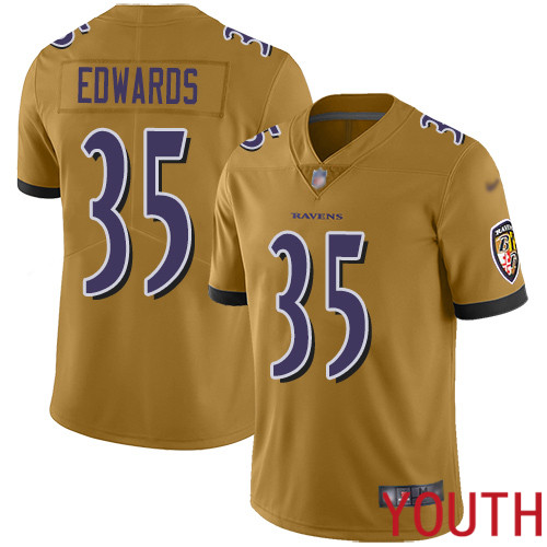 Baltimore Ravens Limited Gold Youth Gus Edwards Jersey NFL Football #35 Inverted Legend->baltimore ravens->NFL Jersey